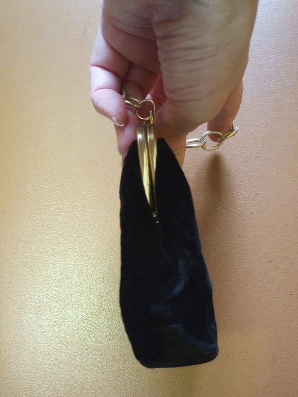 Vintage Retro Black Velvet Girl's Clutch Purse w/ Gold Chain